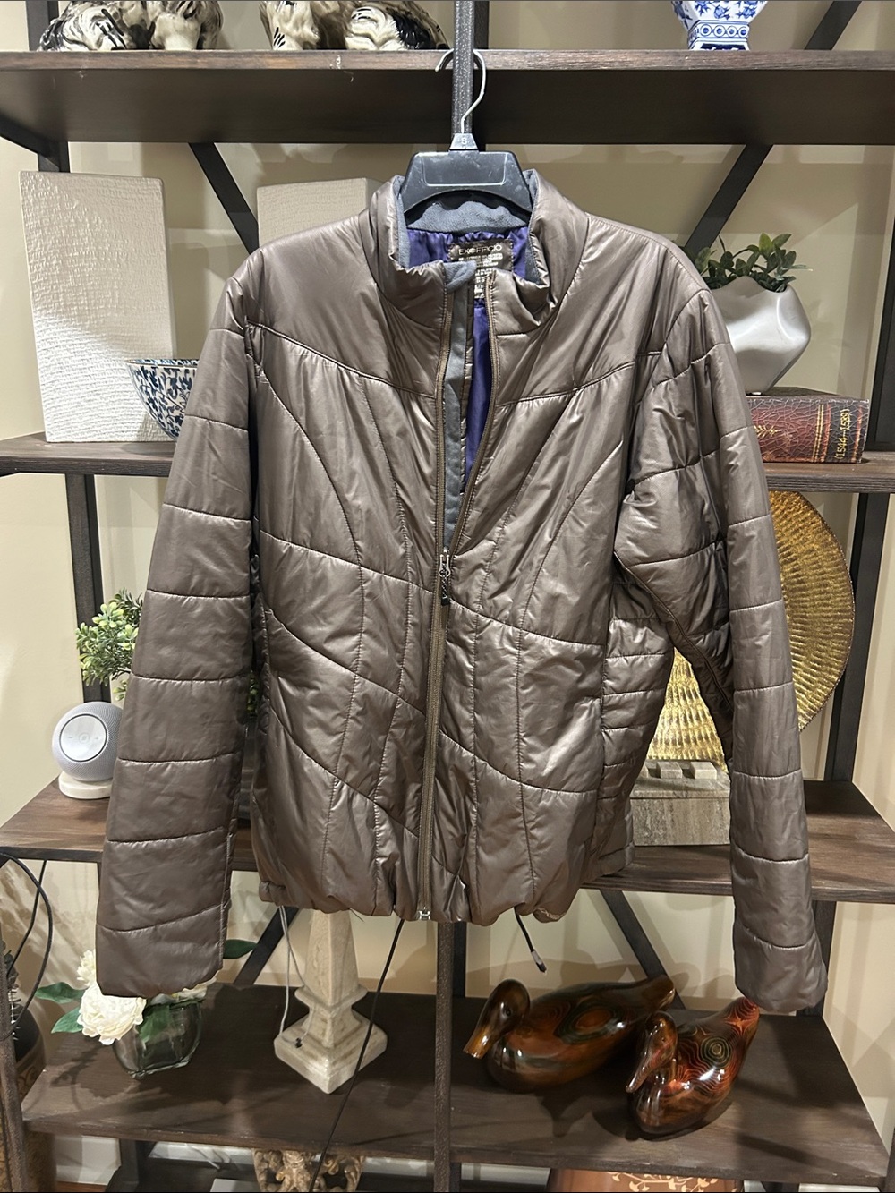 Women’s Quilted Metallic Taupe Puffer Jacket XL